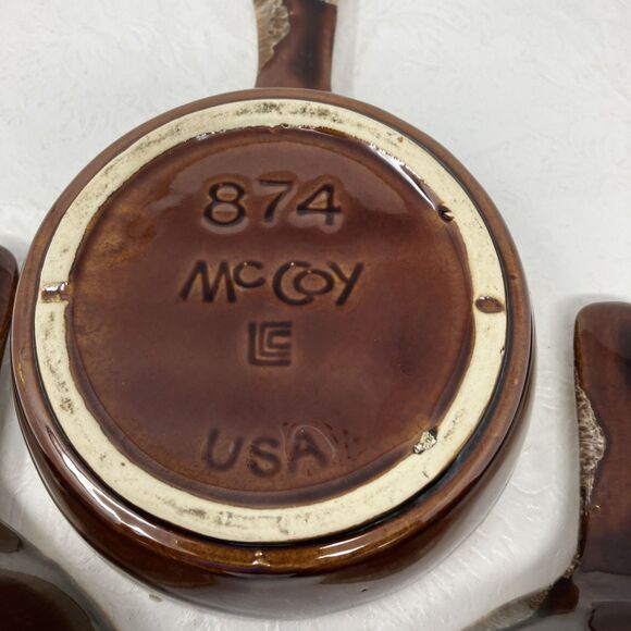 VTG McCoy 874 Brown Pottery Drip Glaze Soup Chili Bowl w/ Handle Set of 3 - Picture 8 of 15